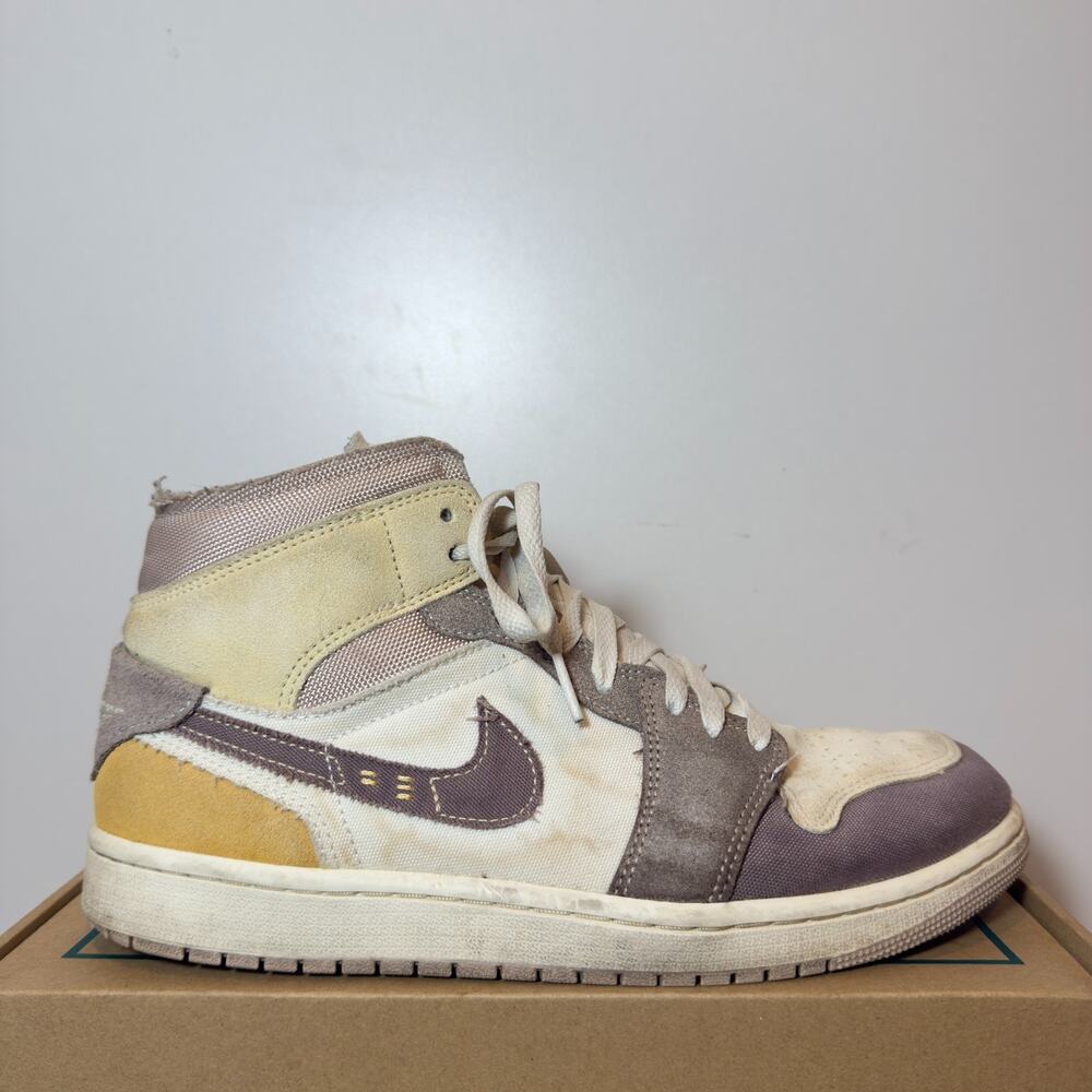 Nike Air Jordan 1 Mid SE Craft Inside Out Mens 10 Taupe Haze Purple Yellow Shoes